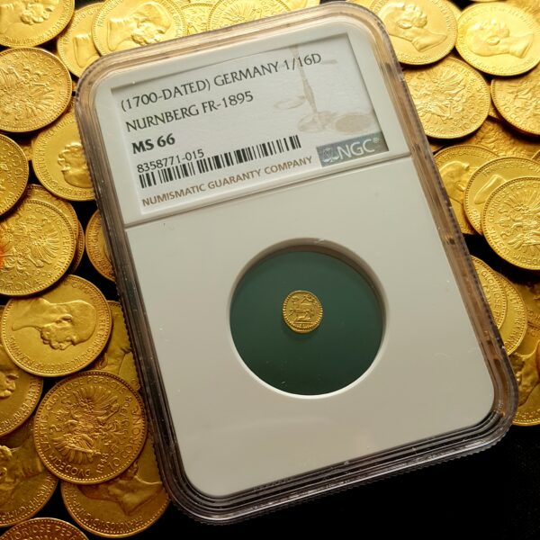 Německo - Norimberk - zlatý 1/16 Dukát s beránkem (1700), MS 66!