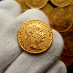 8 Zlatník/20 Frank 1881, František Josef I., pěkný stav