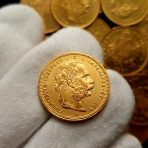 8 Zlatník/20 Frank 1881, František Josef I., pěkný stav