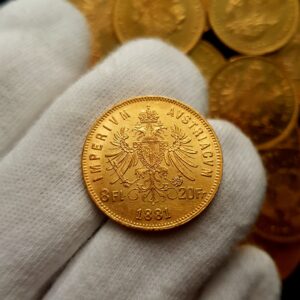 8 Zlatník/20 Frank 1881, František Josef I., pěkný stav