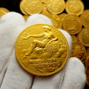 100 Koruna 1908 k 60. výročí vlády Františka Josefa I. - dáma v oblacích